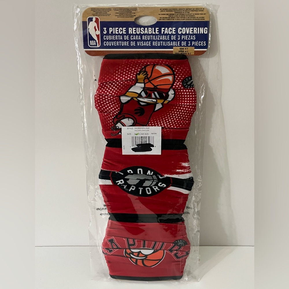 NBA Toronto Raptors Reusable Face Covering Masks kids ages 4-7, 3 Pack